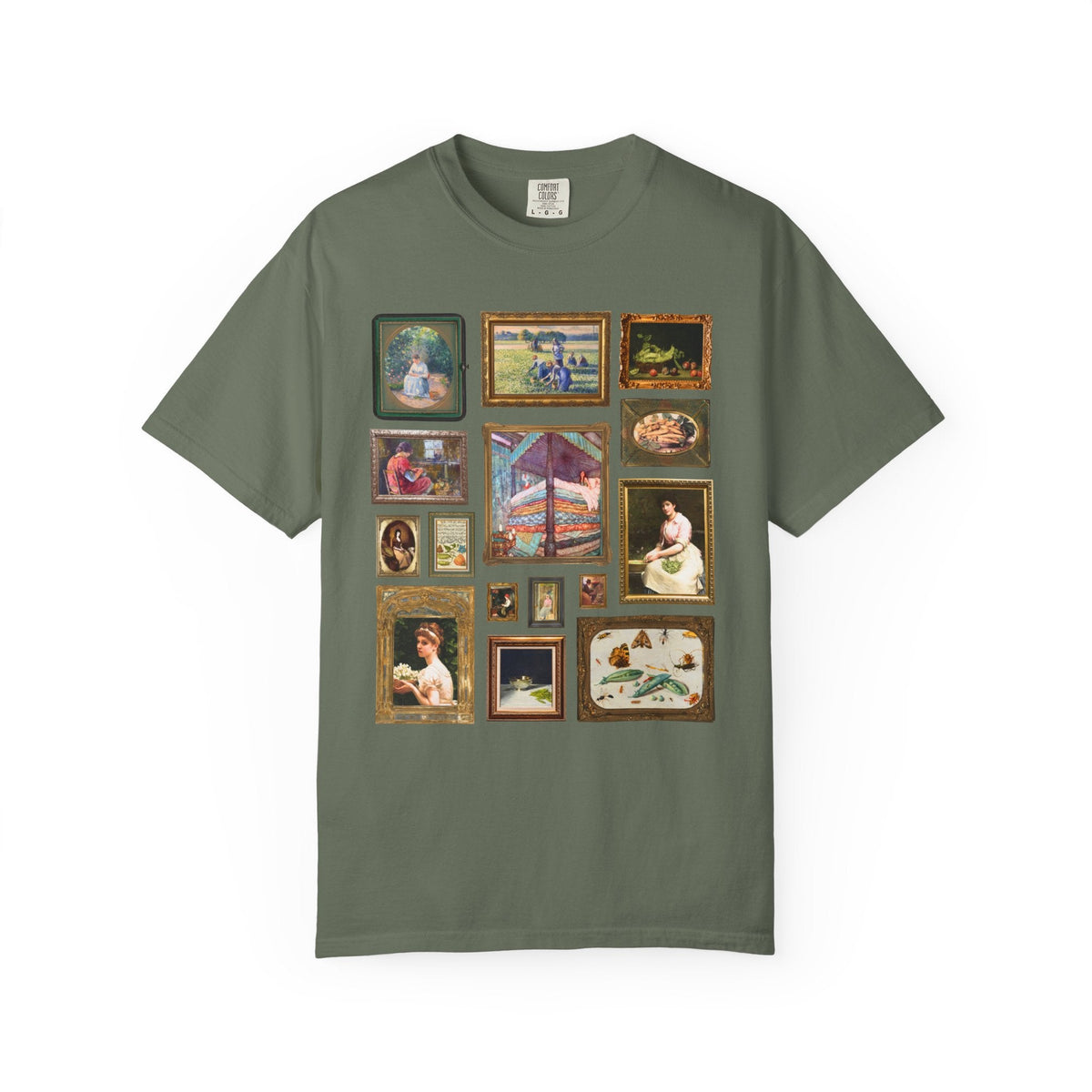 Pea Art History Tee Shirt: Famous Painting of Peas, Woman Shelling Peas, Still Life Painting of Peas and Flowers, Camille Pissarro Art - Opal and June