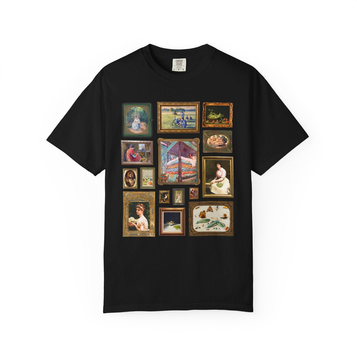 Pea Art History Tee Shirt: Famous Painting of Peas, Woman Shelling Peas, Still Life Painting of Peas and Flowers, Camille Pissarro Art - Opal and June
