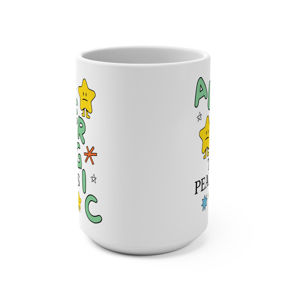 Peanut Allergy 15 Oz Coffee Mug, Funny Retro Aesthetic Stars and Doodles: Gift for Coffee Lover with Peanut Allergy, Allergy Awareness - Opal and June