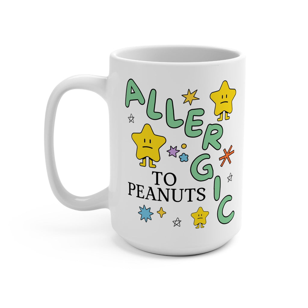 Peanut Allergy 15 Oz Coffee Mug, Funny Retro Aesthetic Stars and Doodles: Gift for Coffee Lover with Peanut Allergy, Allergy Awareness - Opal and June