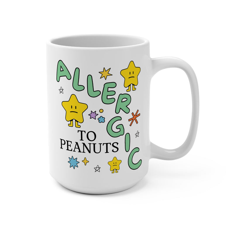 Peanut Allergy 15 Oz Coffee Mug, Funny Retro Aesthetic Stars and Doodles: Gift for Coffee Lover with Peanut Allergy, Allergy Awareness - Opal and June