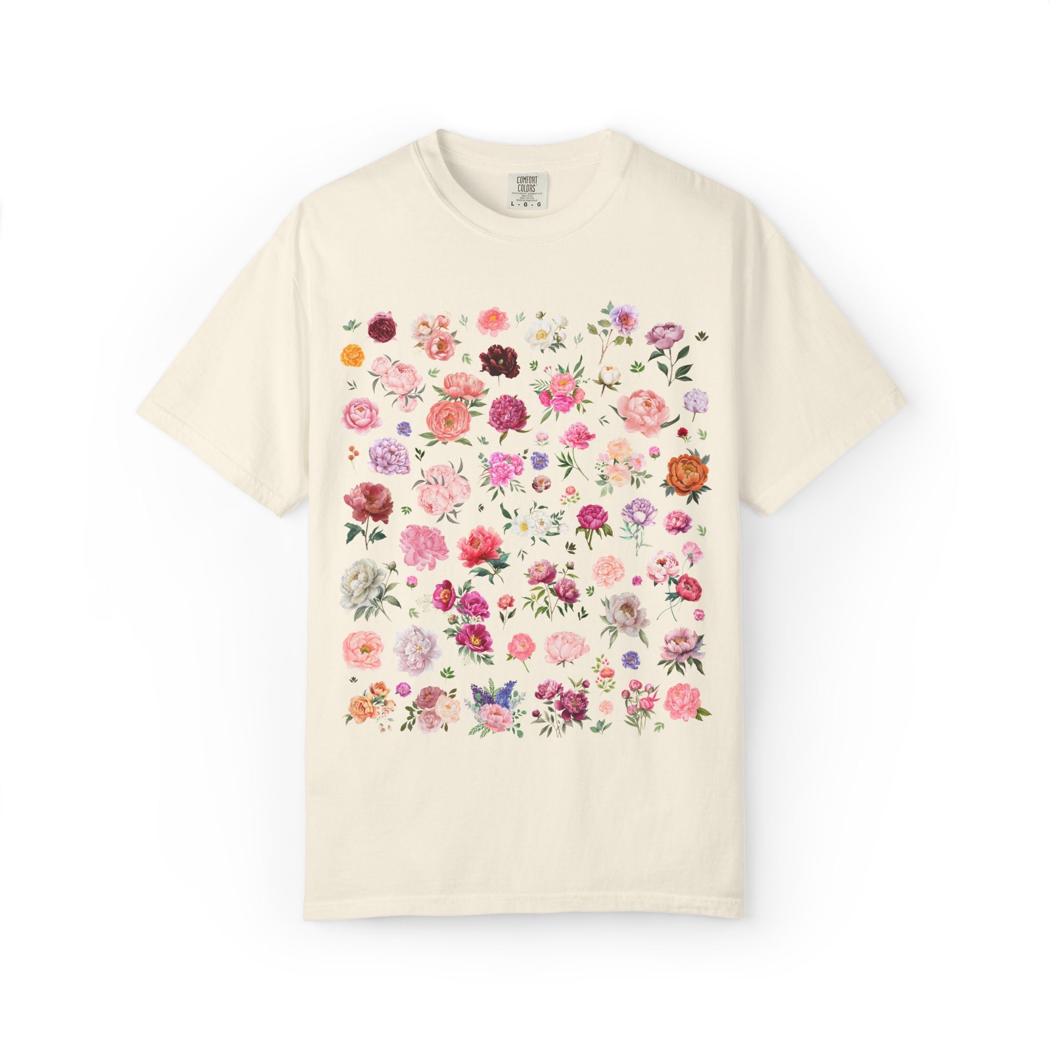 Peony Flower Vintage Botanical Tee Shirt for Friend Who Loves Growing Flowers, Cute Garden Lover T-Shirt, May or November Birth Month Flower - Opal and June