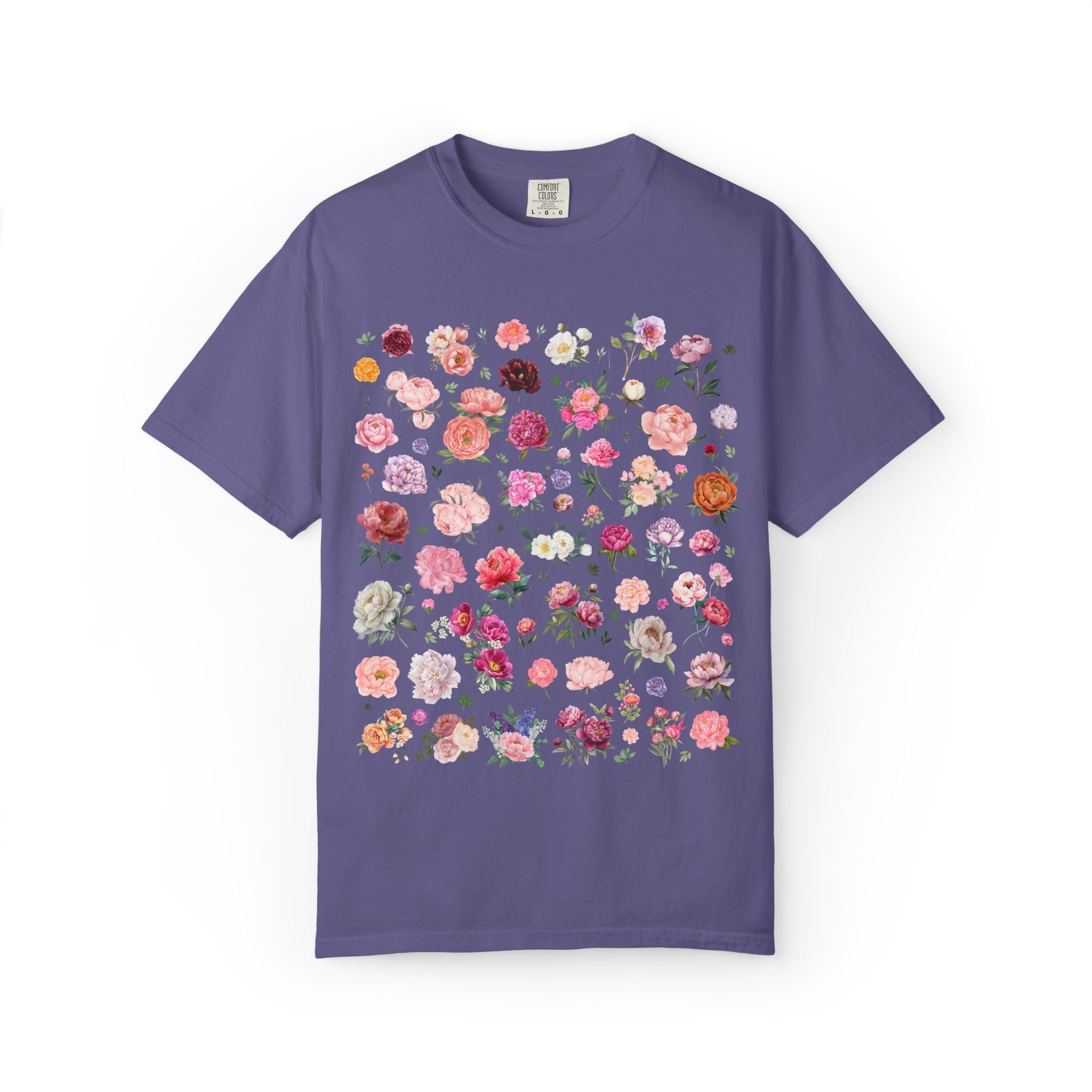 Peony Flower Vintage Botanical Tee Shirt for Friend Who Loves Growing Flowers, Cute Garden Lover T-Shirt, May or November Birth Month Flower - Opal and June