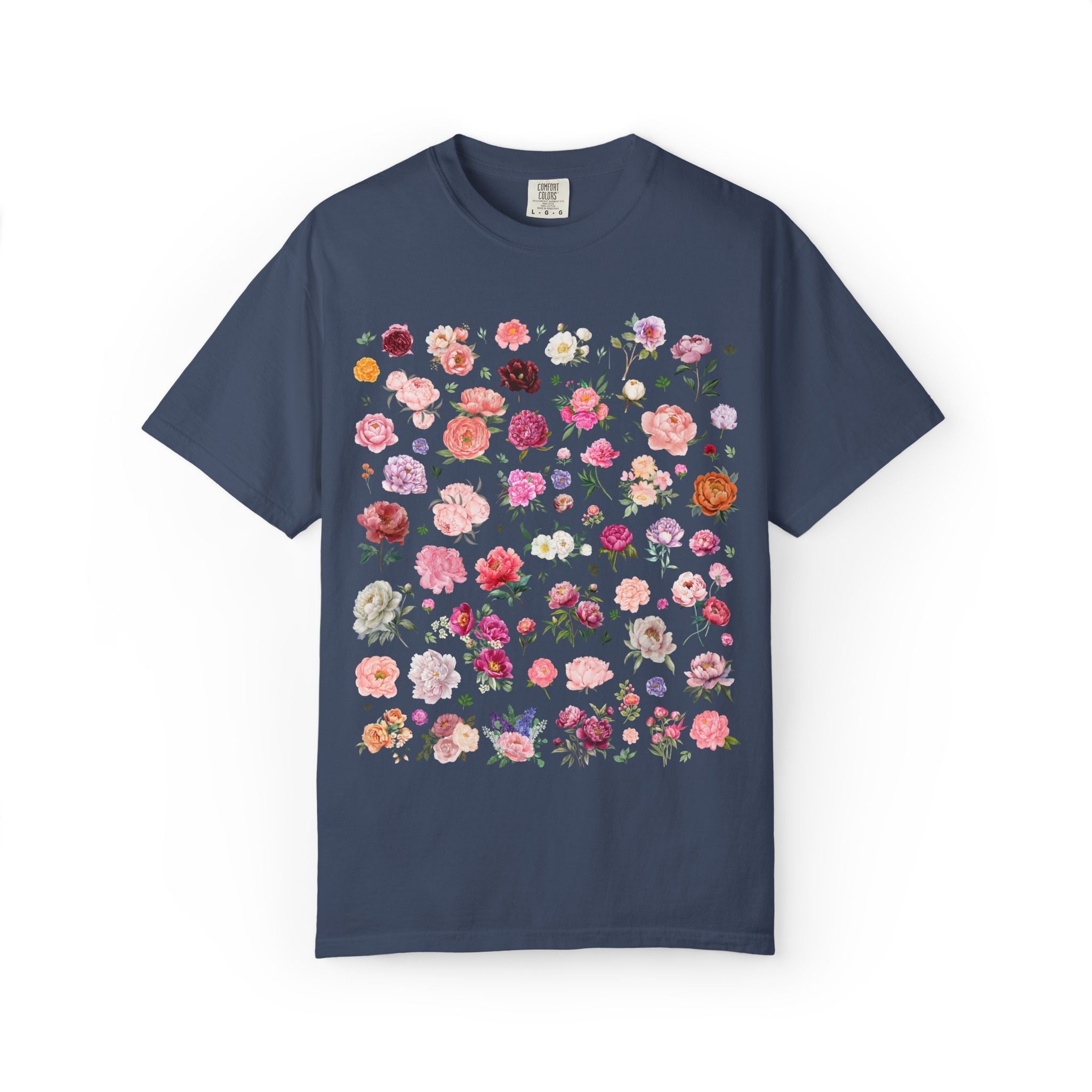 Peony Flower Vintage Botanical Tee Shirt for Friend Who Loves Growing Flowers, Cute Garden Lover T-Shirt, May or November Birth Month Flower - Opal and June