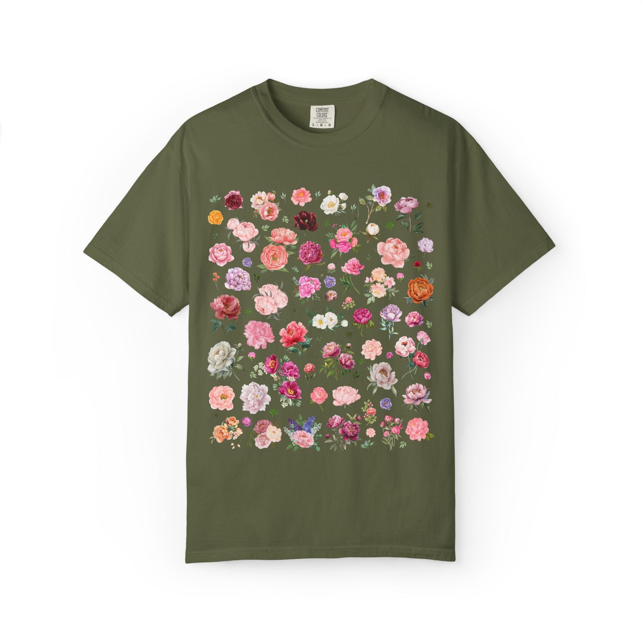 Peony Flower Vintage Botanical Tee Shirt for Friend Who Loves Growing Flowers, Cute Garden Lover T-Shirt, May or November Birth Month Flower - Opal and June