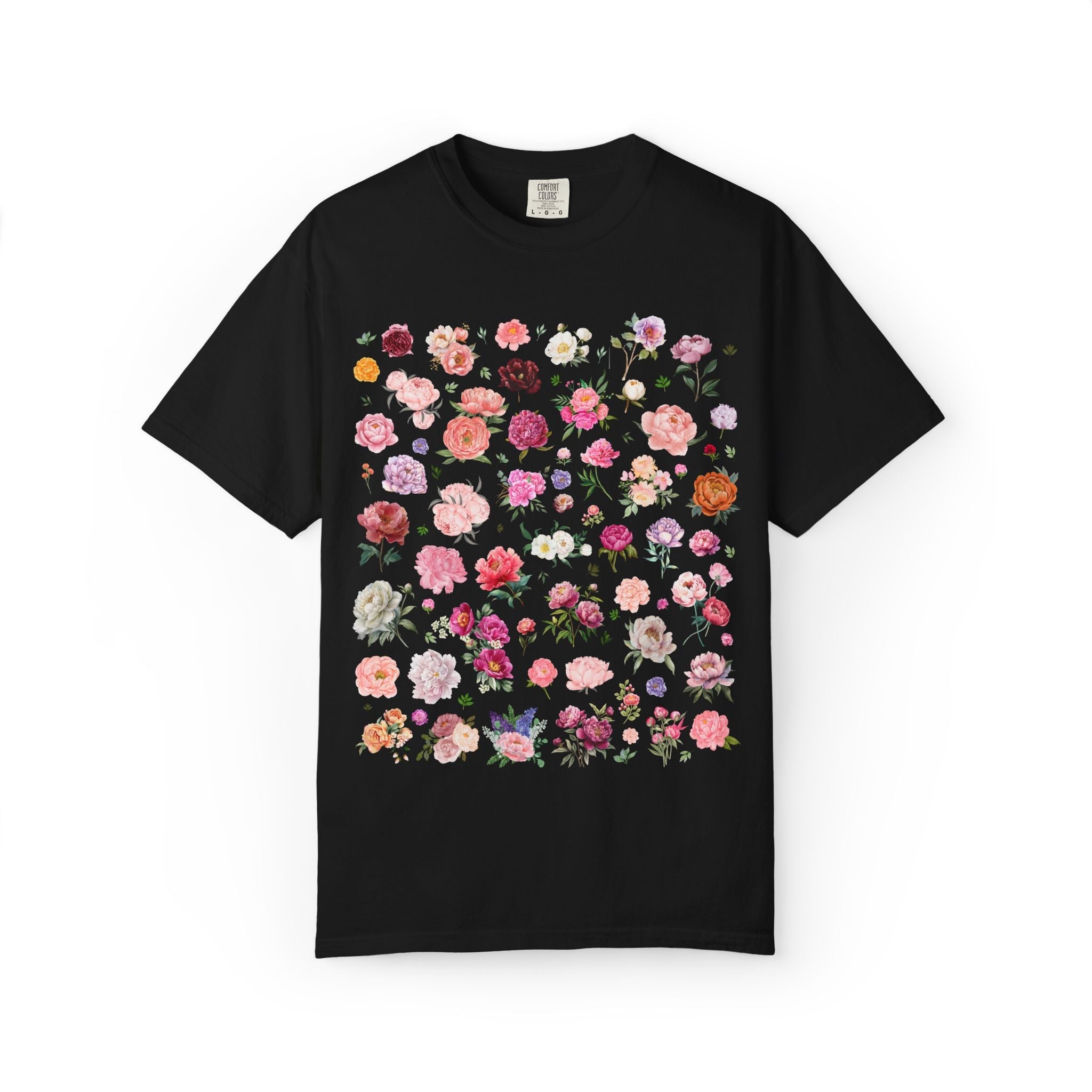Peony Flower Vintage Botanical Tee Shirt for Friend Who Loves Growing Flowers, Cute Garden Lover T-Shirt, May or November Birth Month Flower - Opal and June
