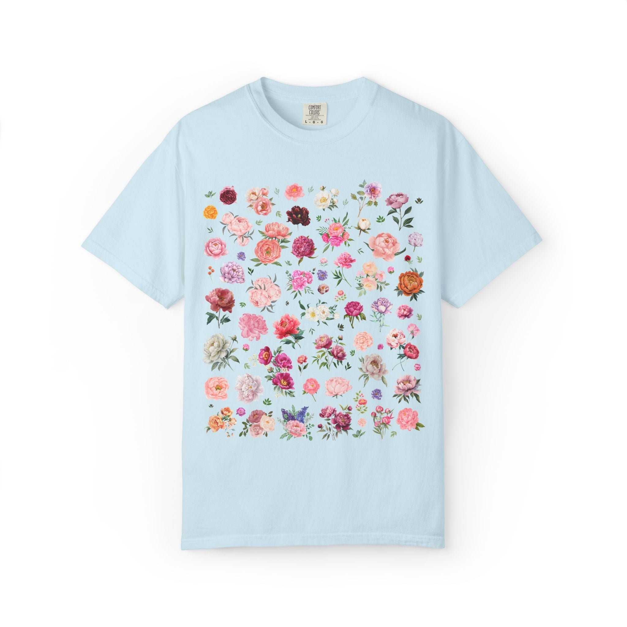 Peony Flower Vintage Botanical Tee Shirt for Friend Who Loves Growing Flowers, Cute Garden Lover T-Shirt, May or November Birth Month Flower - Opal and June
