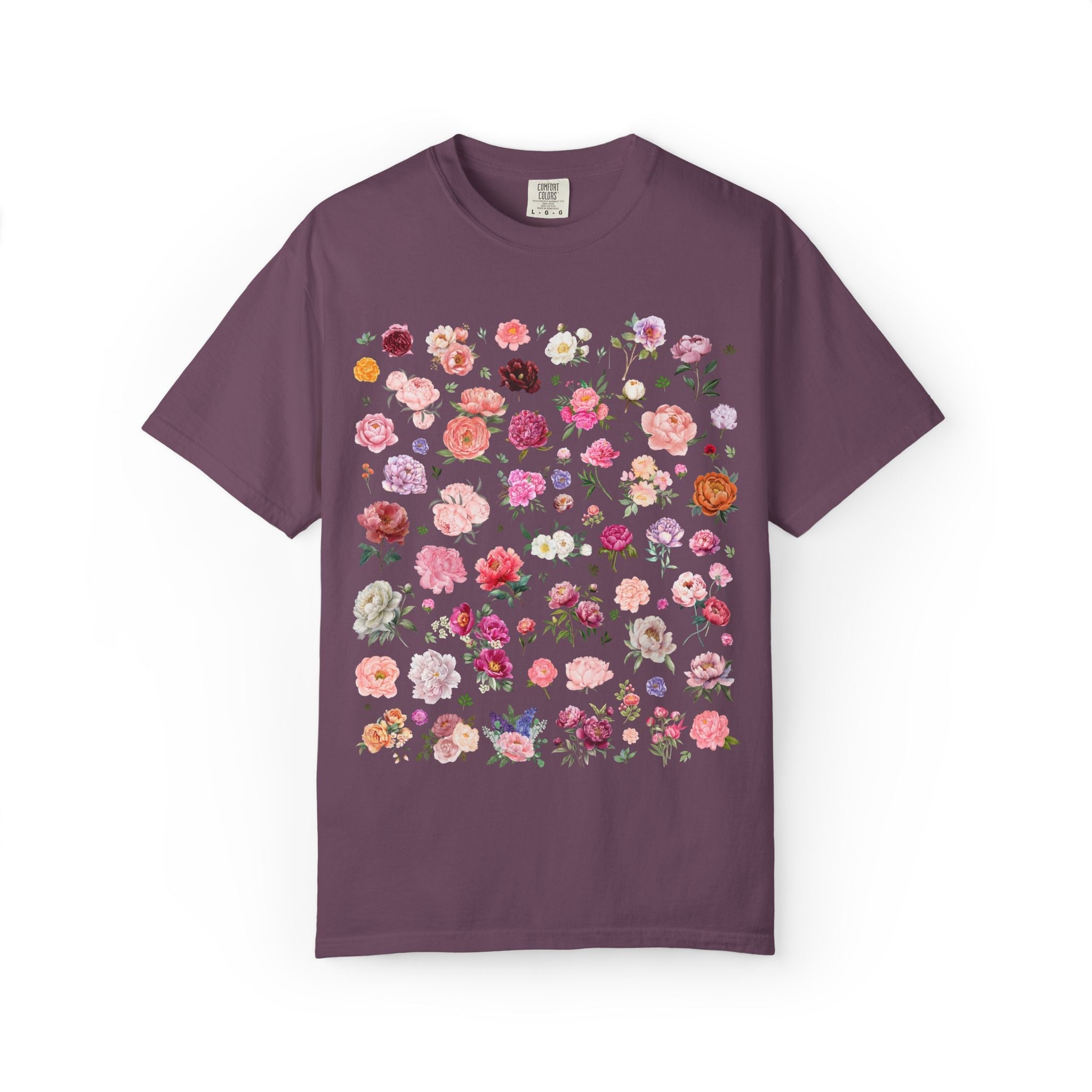 Peony Flower Vintage Botanical Tee Shirt for Friend Who Loves Growing Flowers, Cute Garden Lover T-Shirt, May or November Birth Month Flower - Opal and June