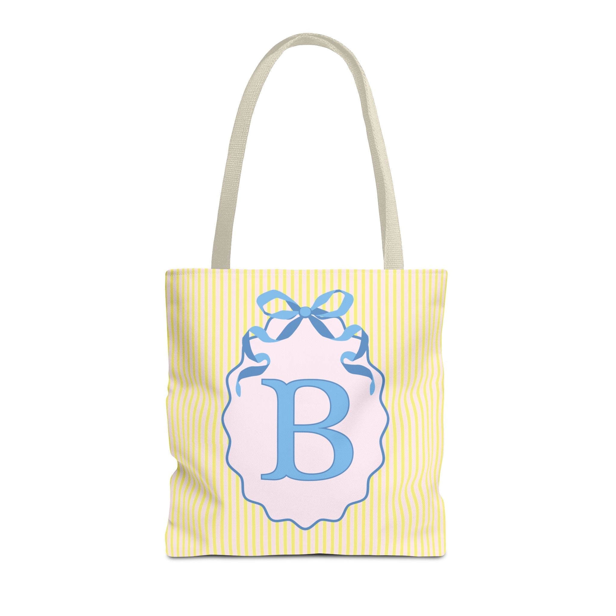 Peppy Initial Tote Bag with Initial and Cute Bow, Boho Hydrangea Flowers: B - Opal and June