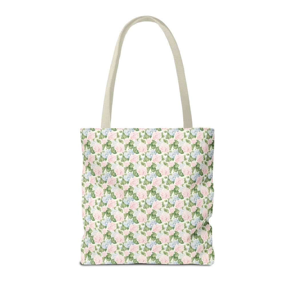 Peppy Initial Tote Bag with Initial and Cute Bow, Boho Hydrangea Flowers: B - Opal and June
