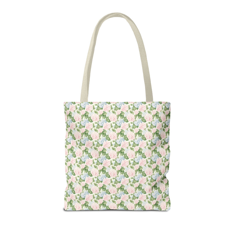Peppy Initial Tote Bag with Initial and Cute Bow, Boho Hydrangea Flowers: C - Opal and June