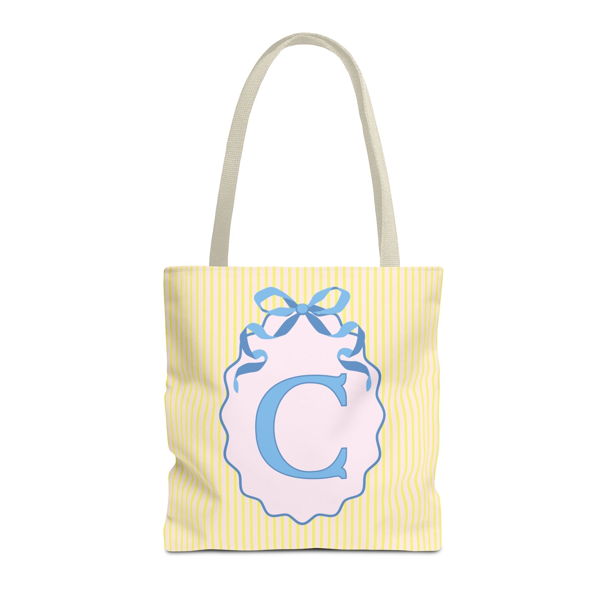 Peppy Initial Tote Bag with Initial and Cute Bow, Boho Hydrangea Flowers: C - Opal and June