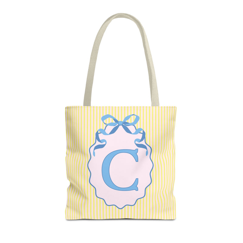 Peppy Initial Tote Bag with Initial and Cute Bow, Boho Hydrangea Flowers: C - Opal and June