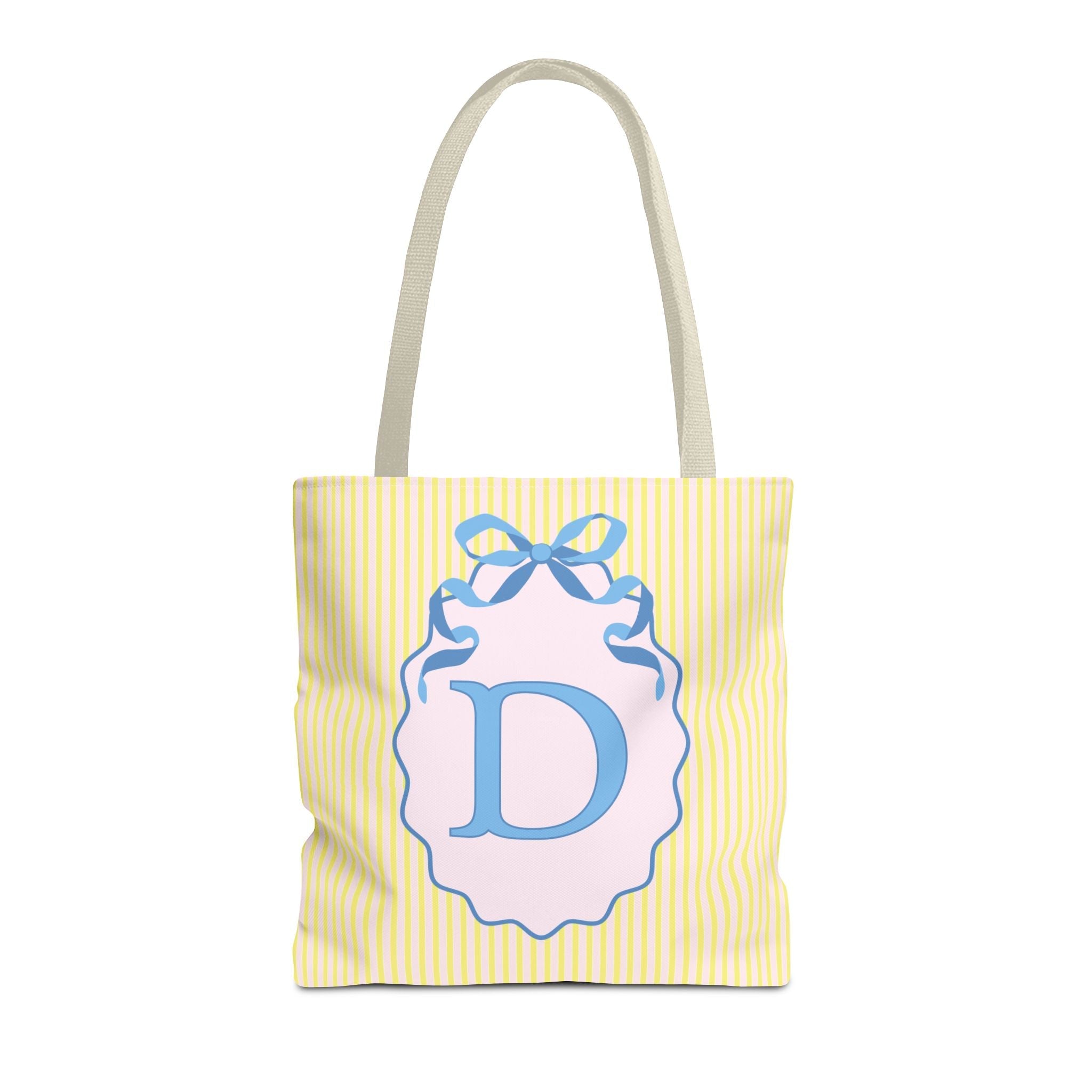 Peppy Initial Tote Bag with Initial and Cute Bow, Boho Hydrangea Flowers: D - Opal and June