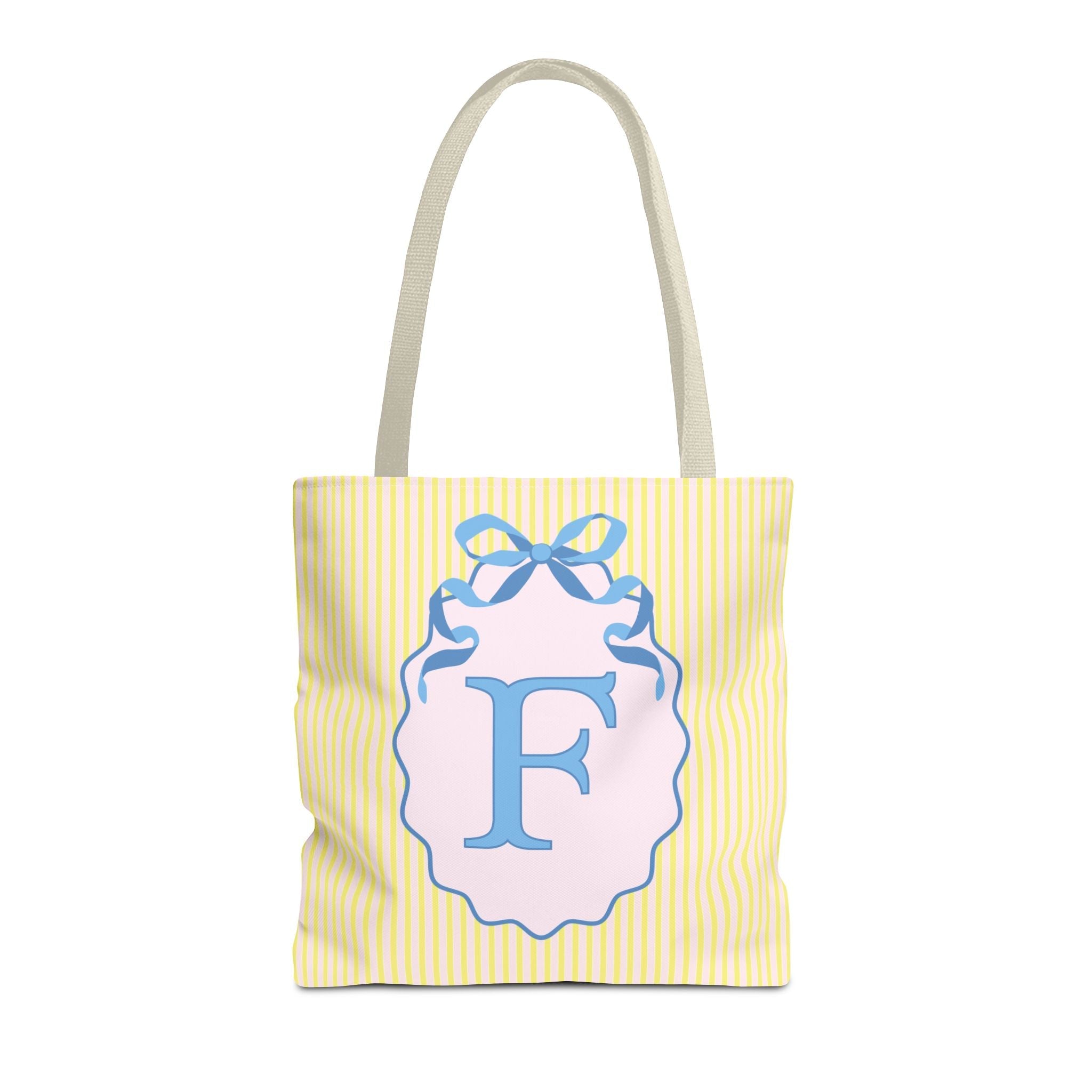 Peppy Initial Tote Bag with Initial and Cute Bow, Boho Hydrangea Flowers: F - Opal and June