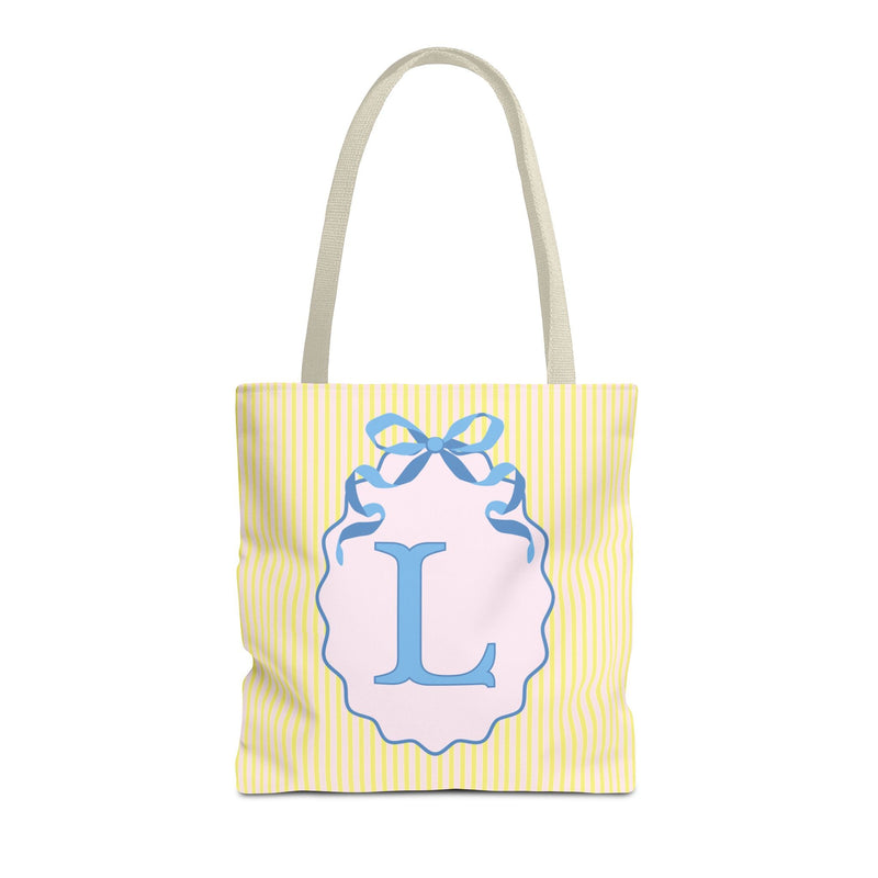 Peppy Initial Tote Bag with Initial and Cute Bow, Boho Hydrangea Flowers: L - Opal and June