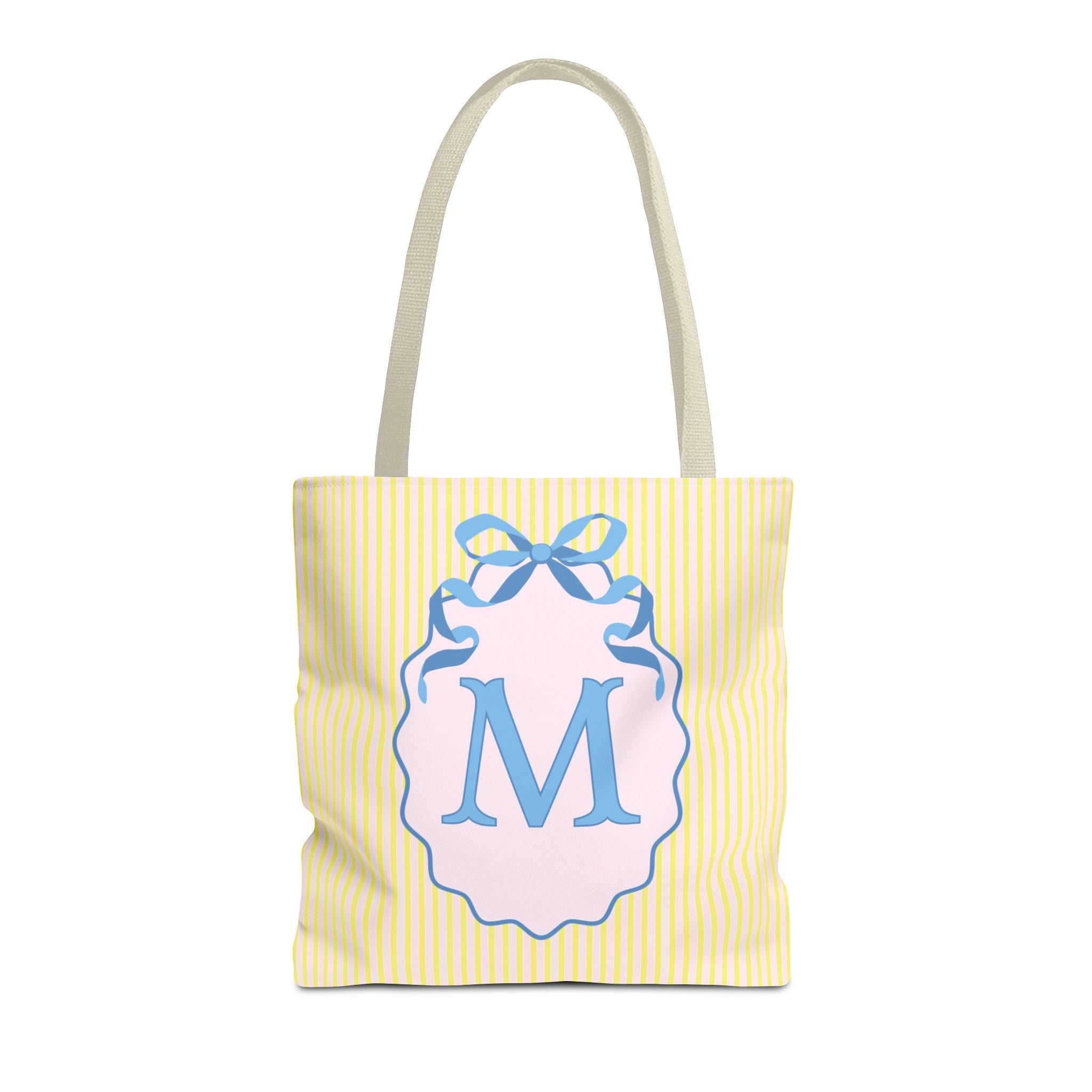 Peppy Initial Tote Bag with Initial and Cute Bow, Boho Hydrangea Flowers: M - Opal and June