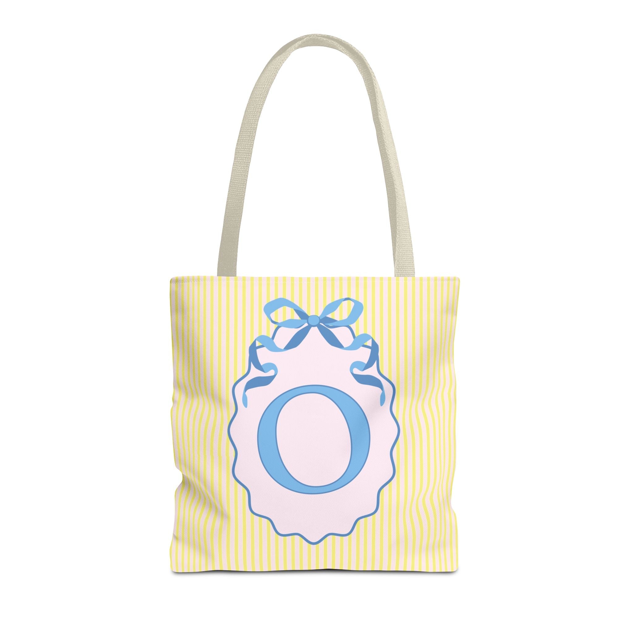 Peppy Initial Tote Bag with Initial and Cute Bow, Boho Hydrangea Flowers: O - Opal and June