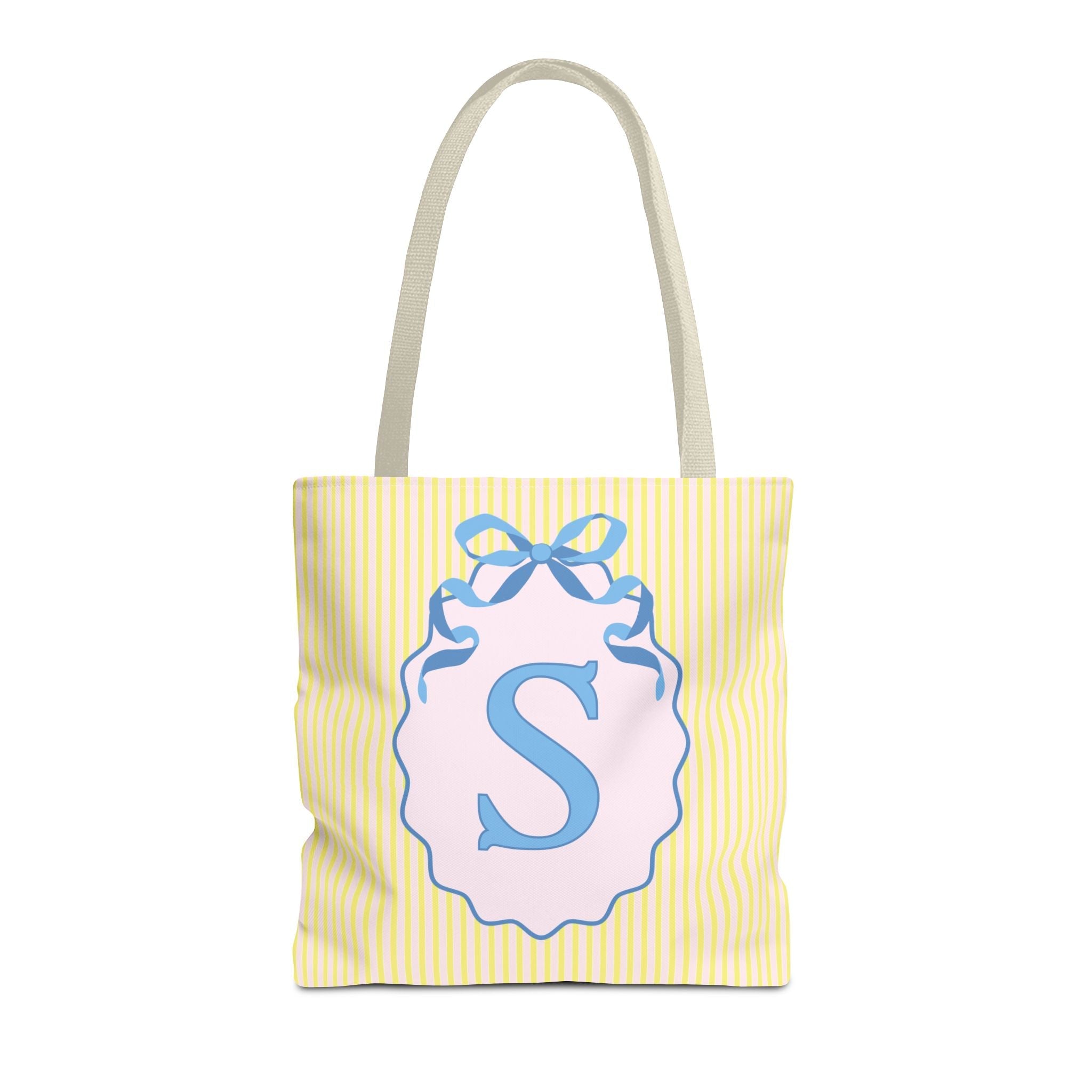 Peppy Initial Tote Bag with Initial and Cute Bow, Boho Hydrangea Flowers: S - Opal and June