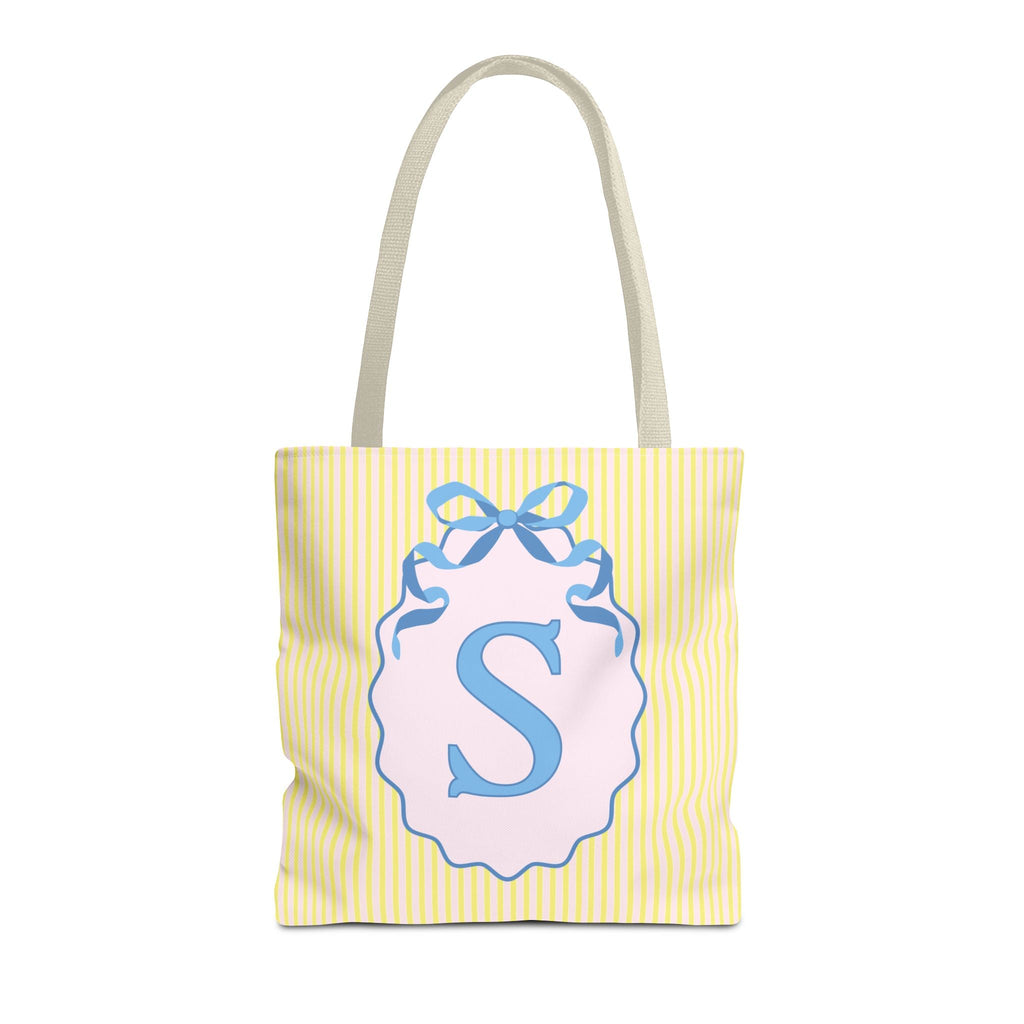 Peppy Initial Tote Bag with Initial and Cute Bow, Boho Hydrangea Flowers: S - Opal and June