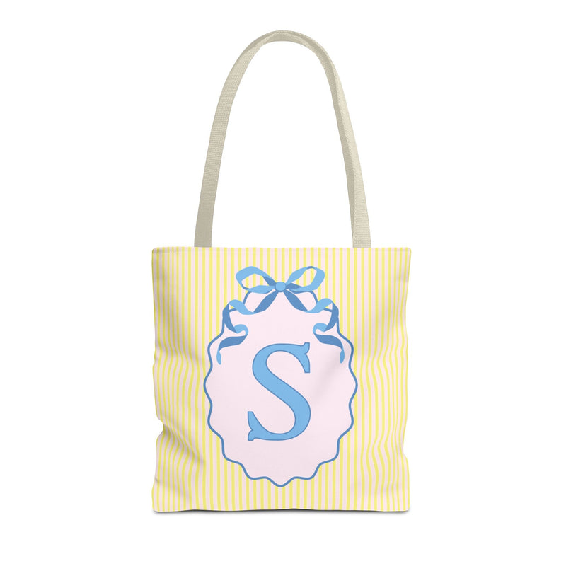 Peppy Initial Tote Bag with Initial and Cute Bow, Boho Hydrangea Flowers: S - Opal and June