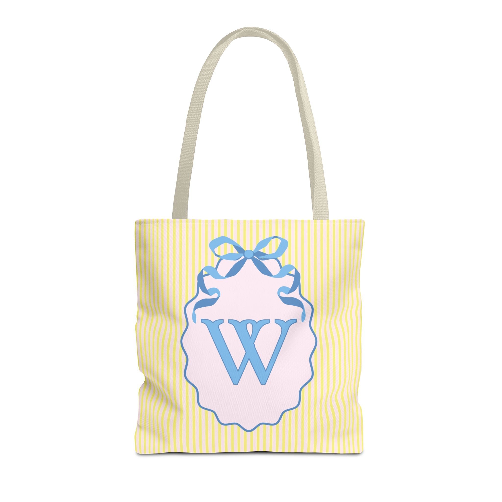 Peppy Initial Tote Bag with Initial and Cute Bow, Boho Hydrangea Flowers: W - Opal and June