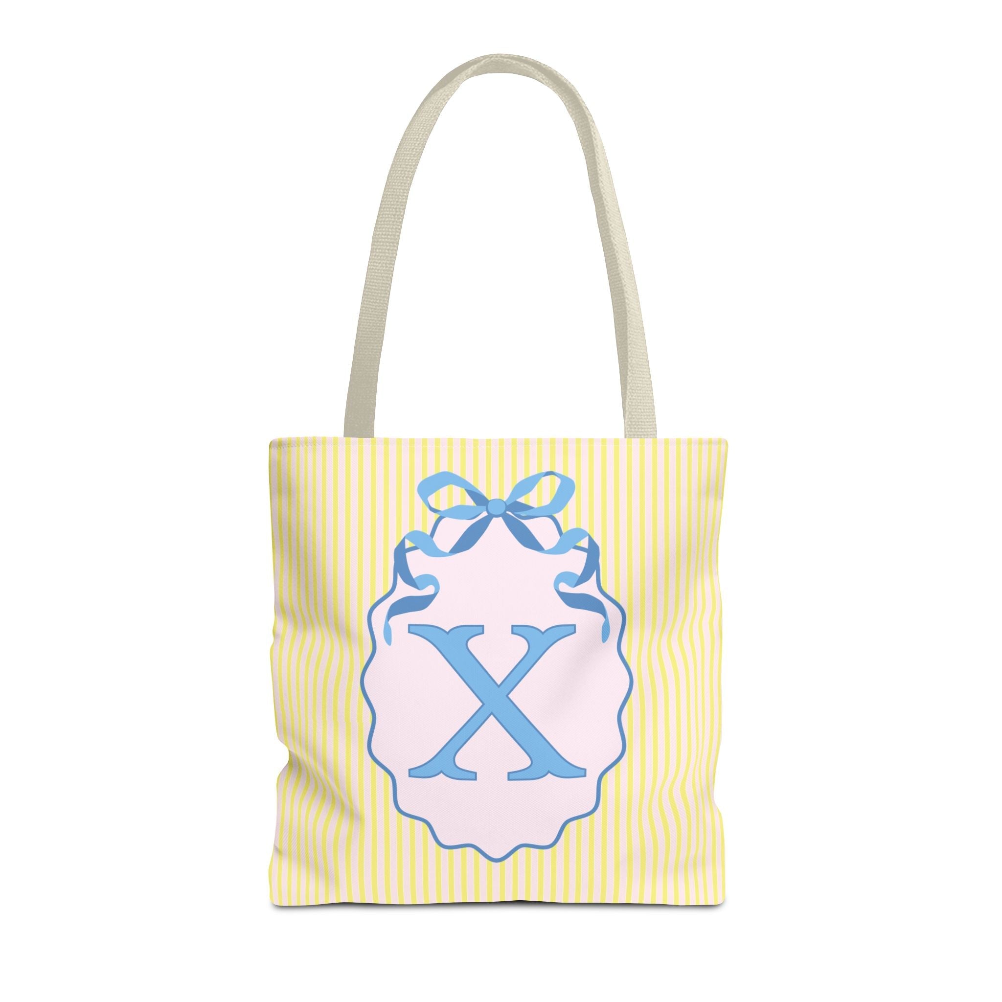 Peppy Initial Tote Bag with Initial and Cute Bow, Boho Hydrangea Flowers: X - Opal and June