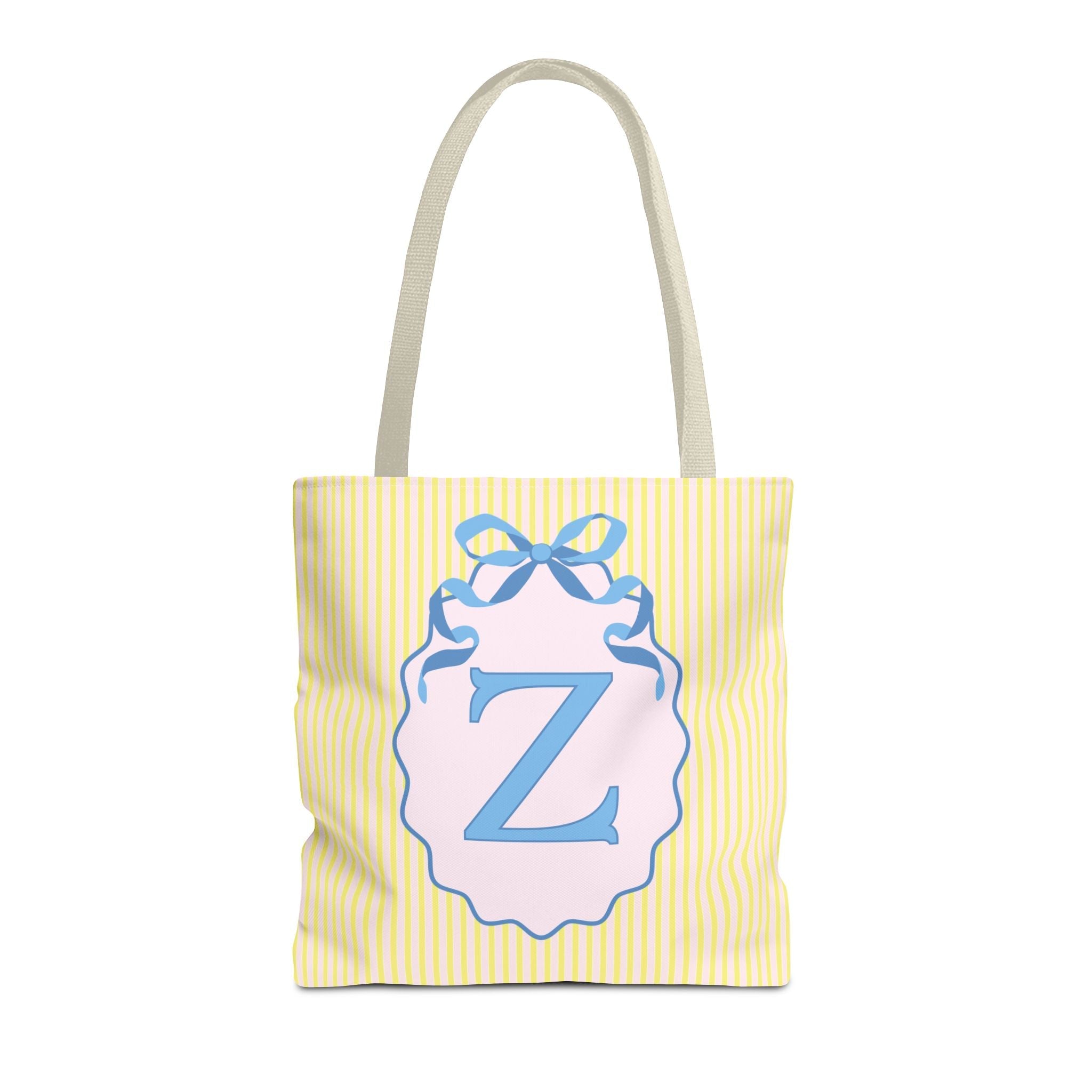 Peppy Initial Tote Bag with Initial and Cute Bow, Boho Hydrangea Flowers: Z - Opal and June