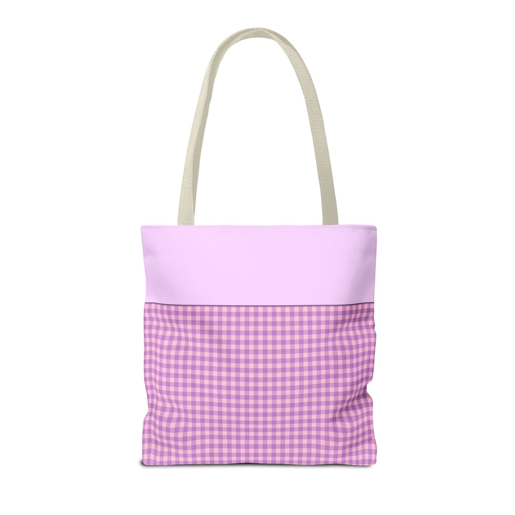 Personalized Initial Tote Bag, Cute Purple Gingham Tote Bag with Initial, Gift for Sister, Matching Wedding or Bachelorette Party Gift: A - Opal and June