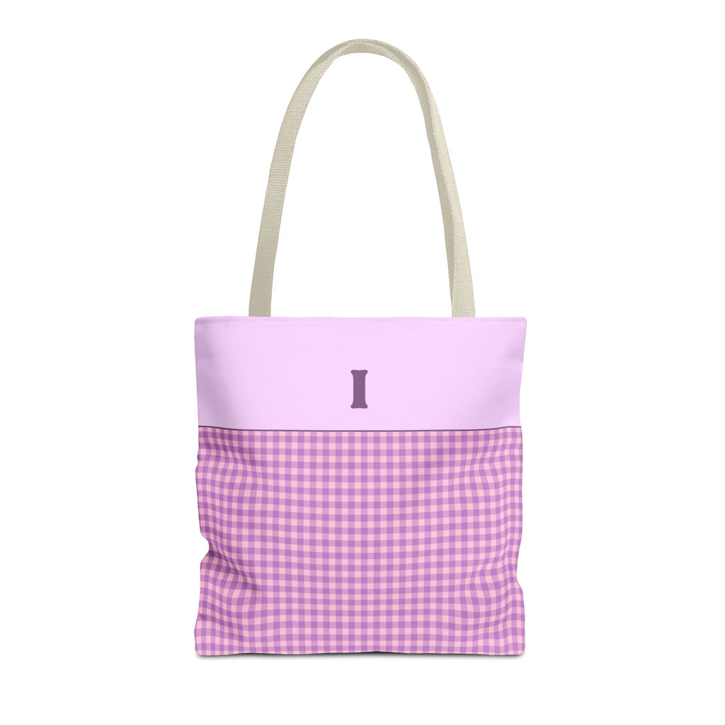 Personalized Initial Tote Bag, Cute Purple Gingham Tote Bag with Initial, Gift for Sister, Matching Wedding or Bachelorette Party Gift: I - Opal and June