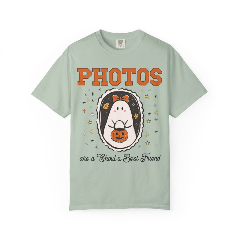 Photographer Halloween Tee Shirt with Cute Ghost Wearing a Bow, Funny Saying Wedding Photographer or Family Photographer T-Shirt with Stars - Opal and June