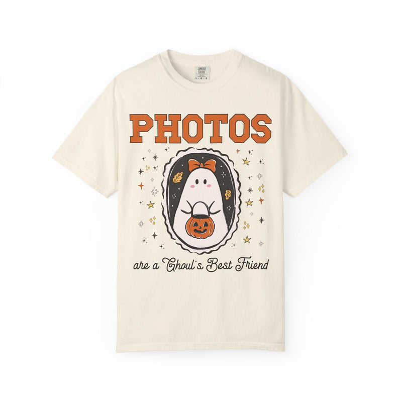 Photographer Halloween Tee Shirt with Cute Ghost Wearing a Bow, Funny Saying Wedding Photographer or Family Photographer T-Shirt with Stars - Opal and June