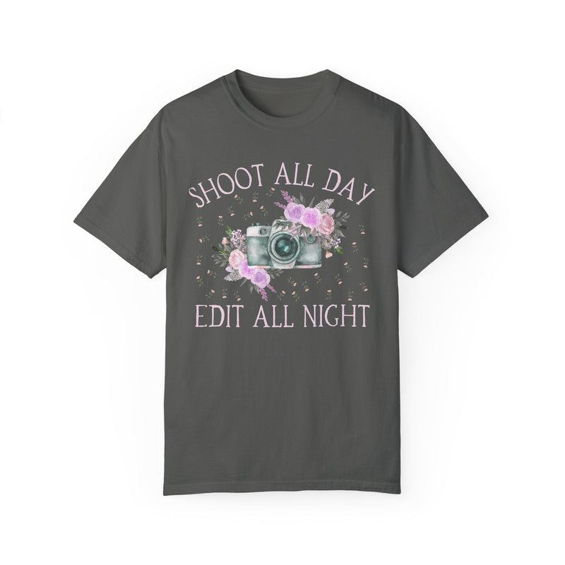 Photographer Tee with Boho Flowers: Shoot All Day, Edit All Night | Editing Day Shirt for Photographer, Cozy Editing Shirt, Photo Major - Opal and June