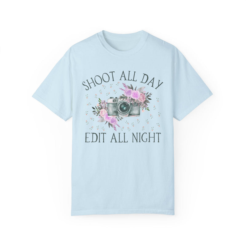 Photographer Tee with Boho Flowers: Shoot All Day, Edit All Night | Editing Day Shirt for Photographer, Cozy Editing Shirt, Photo Major - Opal and June