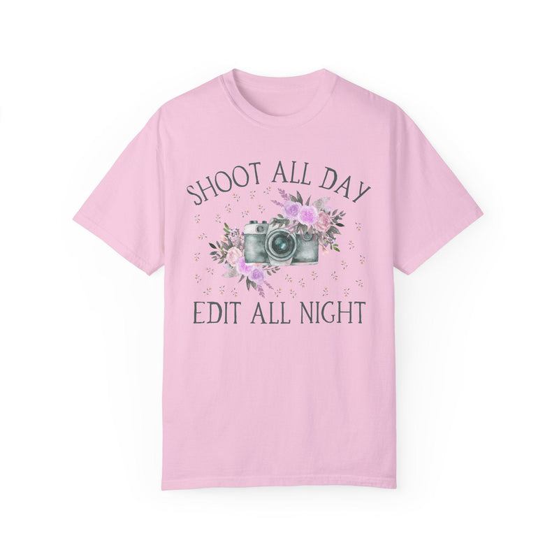 Photographer Tee with Boho Flowers: Shoot All Day, Edit All Night | Editing Day Shirt for Photographer, Cozy Editing Shirt, Photo Major - Opal and June