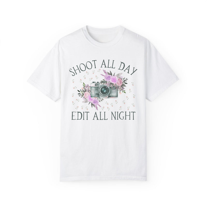 Photographer Tee with Boho Flowers: Shoot All Day, Edit All Night | Editing Day Shirt for Photographer, Cozy Editing Shirt, Photo Major - Opal and June