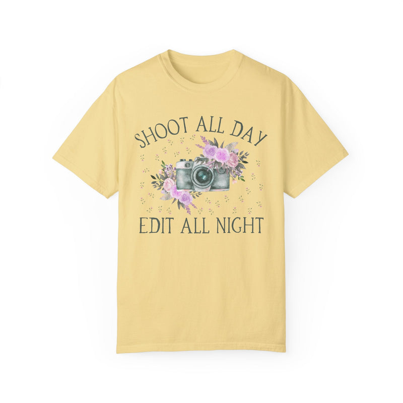 Photographer Tee with Boho Flowers: Shoot All Day, Edit All Night | Editing Day Shirt for Photographer, Cozy Editing Shirt, Photo Major - Opal and June