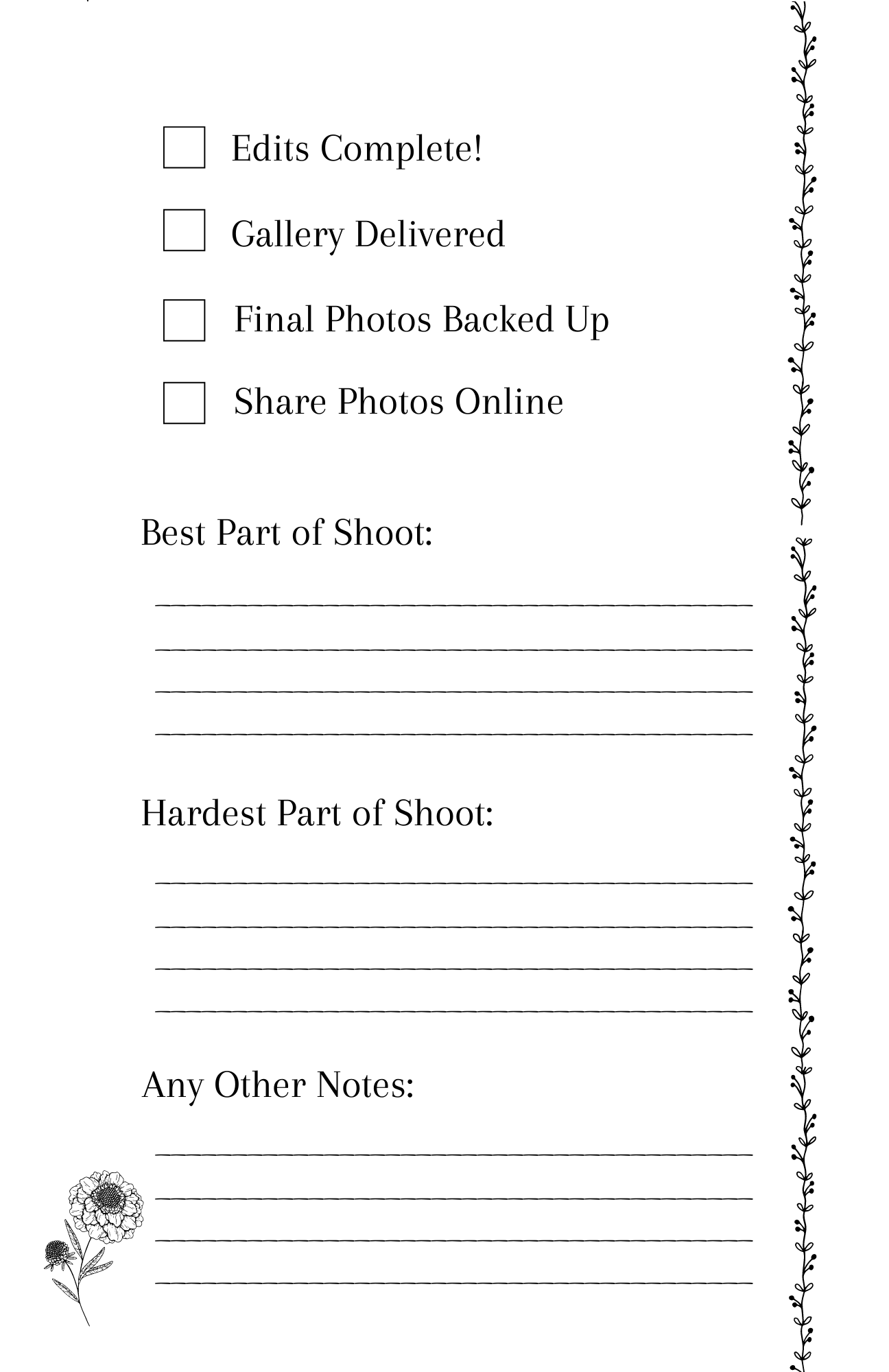 Photoshoot Checklists: Hardback - Opal and June