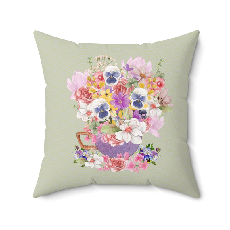 Pillow with Pansies in a Cup - Opal and June