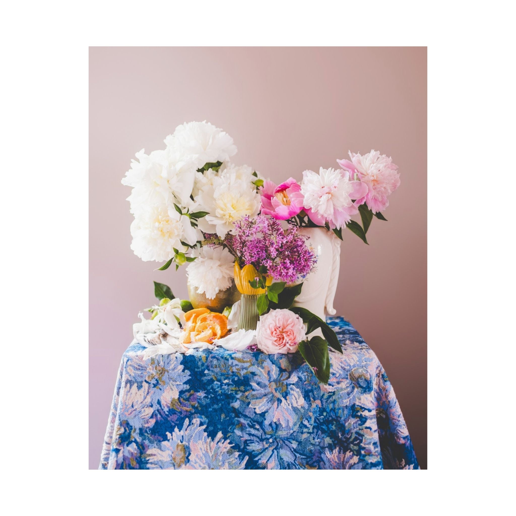 Pink and White Peony Flowers Print with Oranges - Opal and June