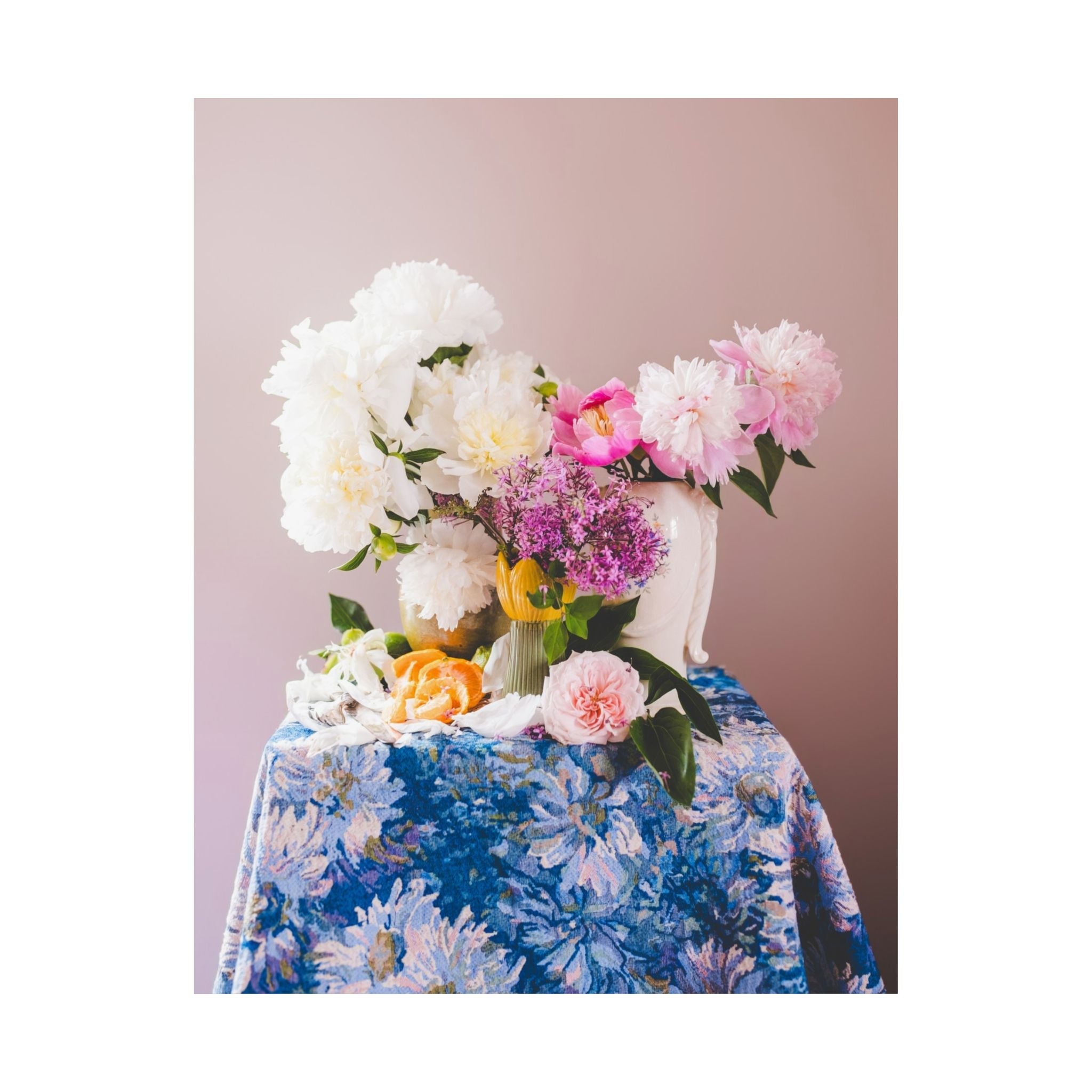 Pink and White Peony Flowers Print with Oranges - Opal and June