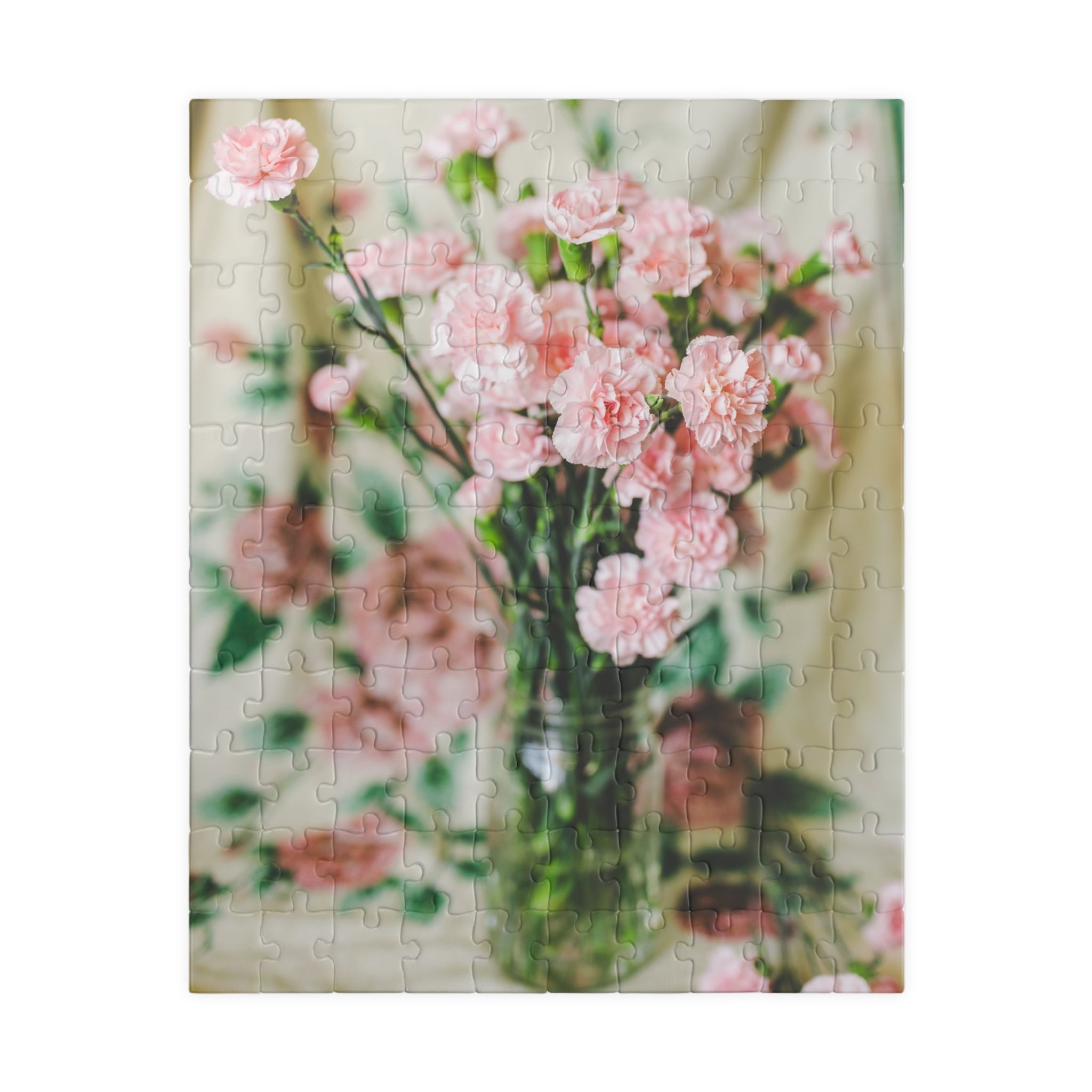 Pink Carnation Flower Puzzle: Original Photograph of Small Pink Flowers on Vintage Aesthetic Blanket, Floral Cottagecore Gift for Daughter - Opal and June