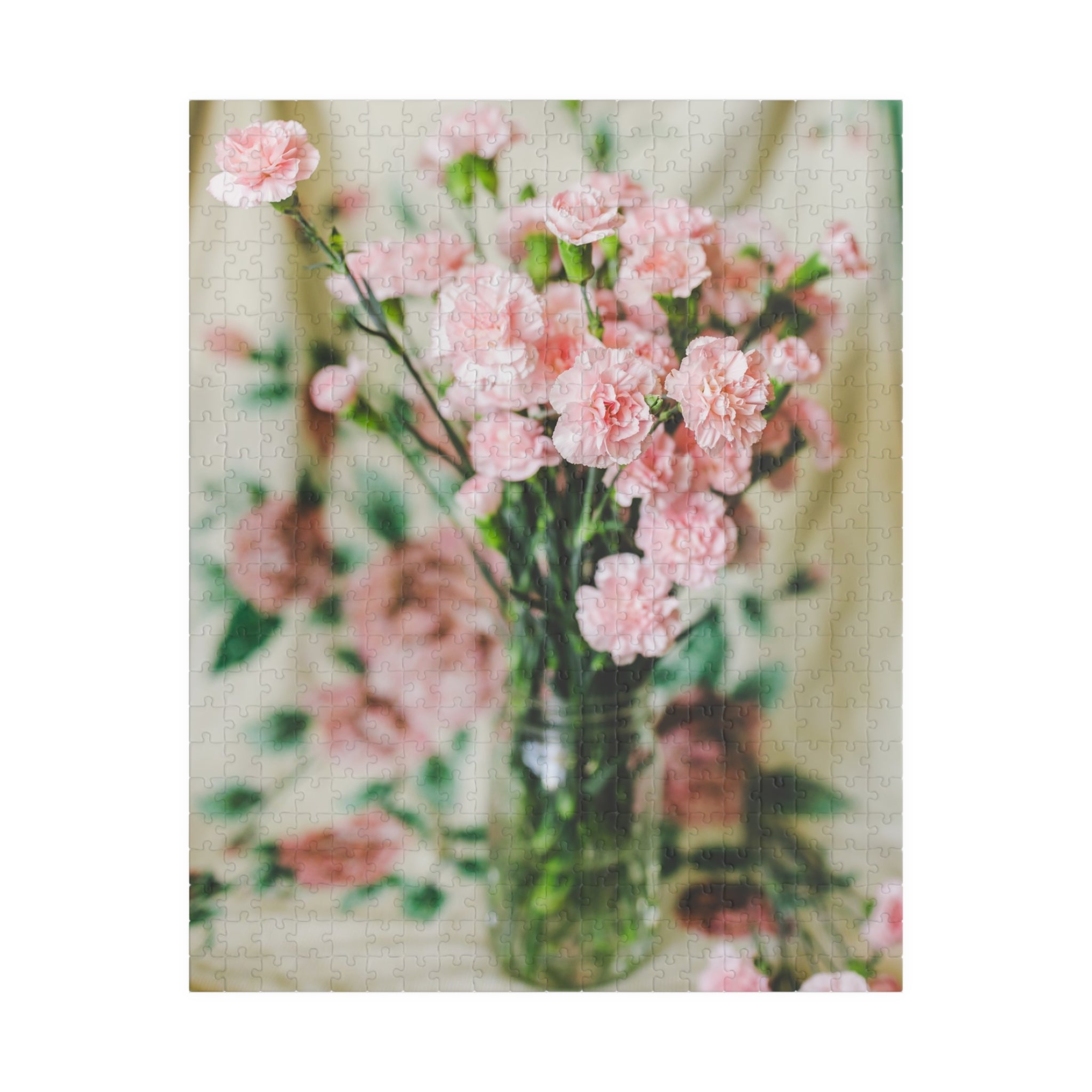 Pink Carnation Flower Puzzle: Original Photograph of Small Pink Flowers on Vintage Aesthetic Blanket, Floral Cottagecore Gift for Daughter - Opal and June