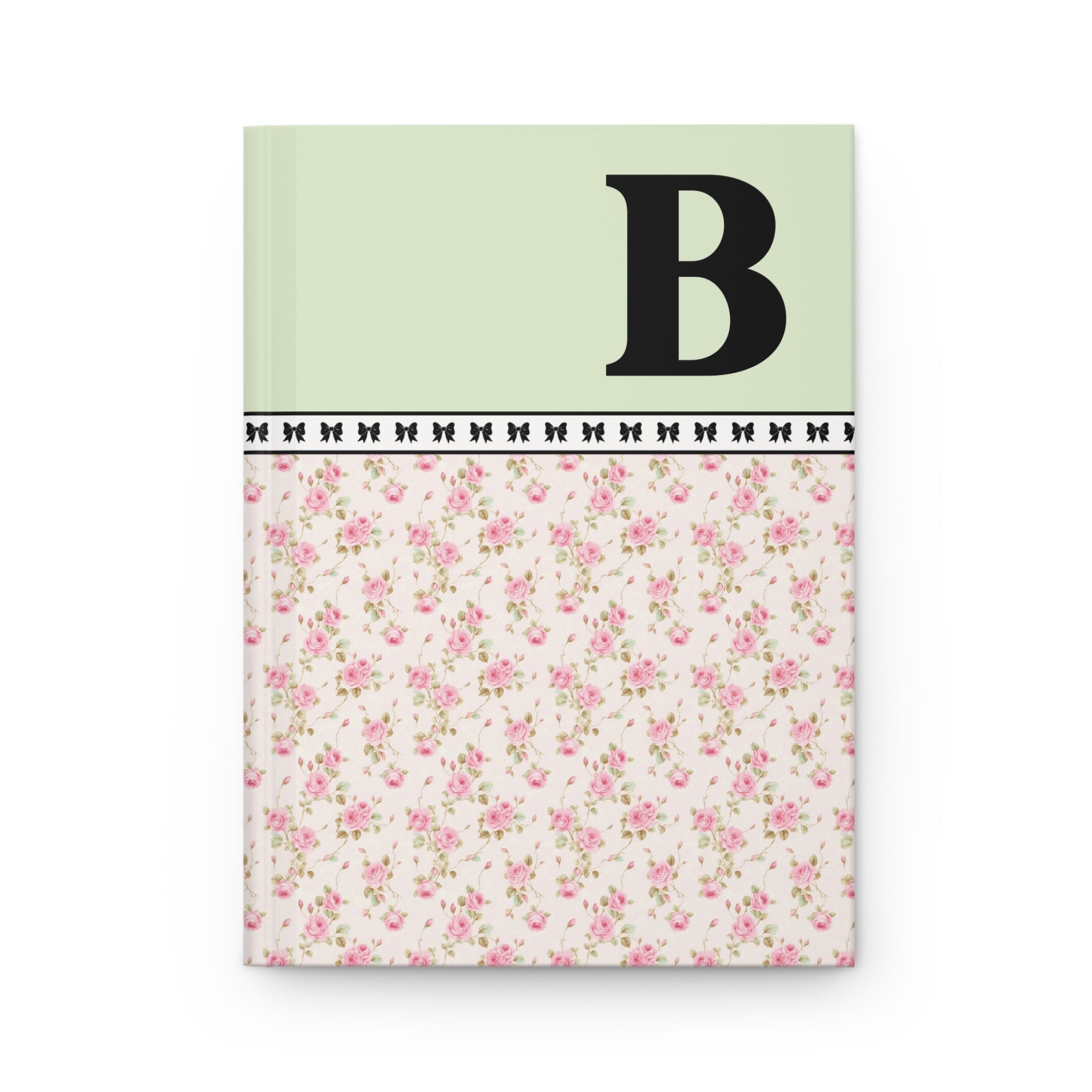 Pink Floral Notebook with Initial and Bows: B - Opal and June