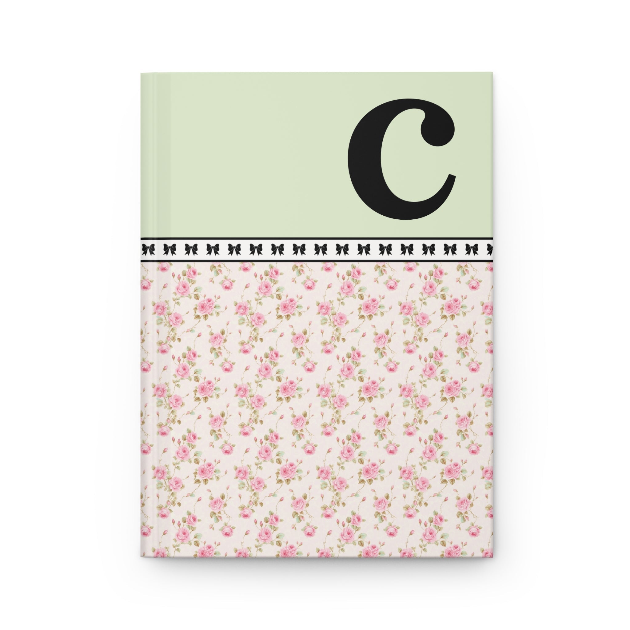 Pink Floral Notebook with Initial and Bows: C - Opal and June