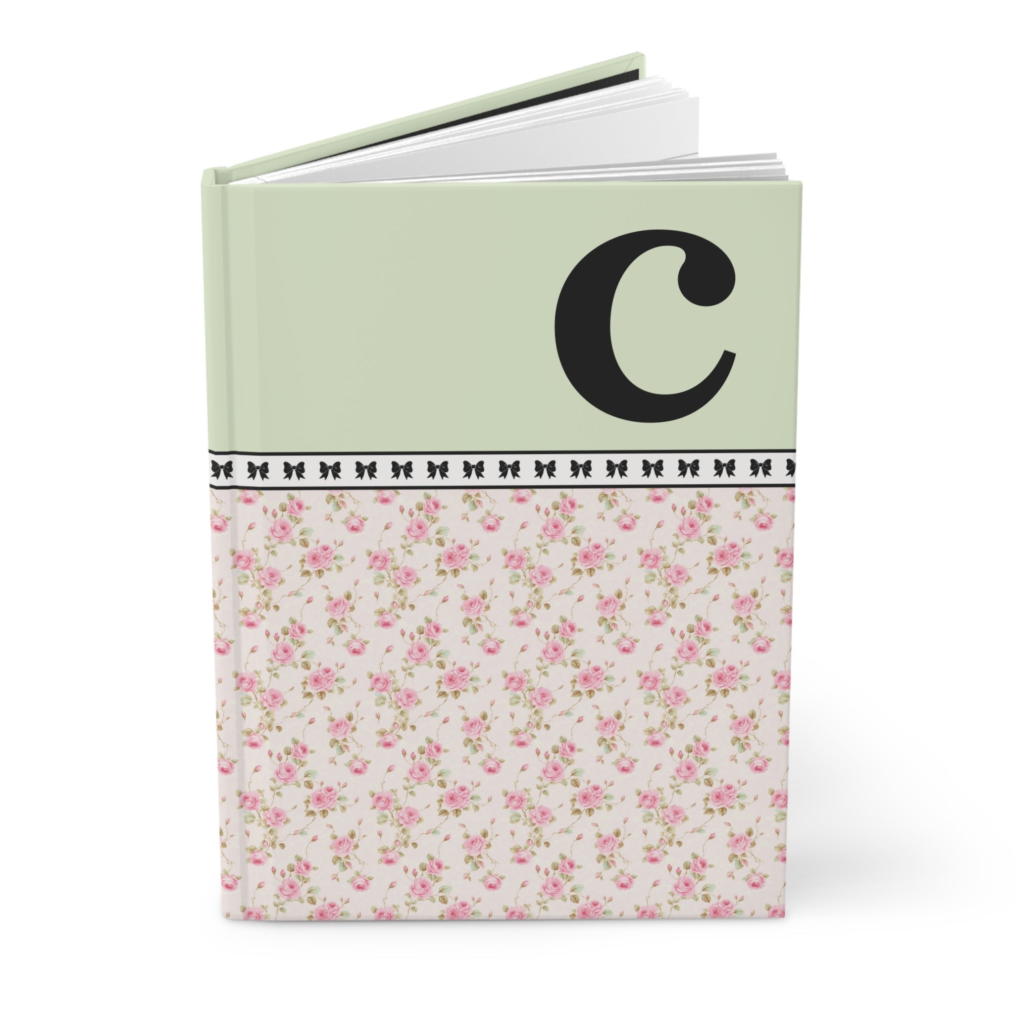 Pink Floral Notebook with Initial and Bows: C - Opal and June