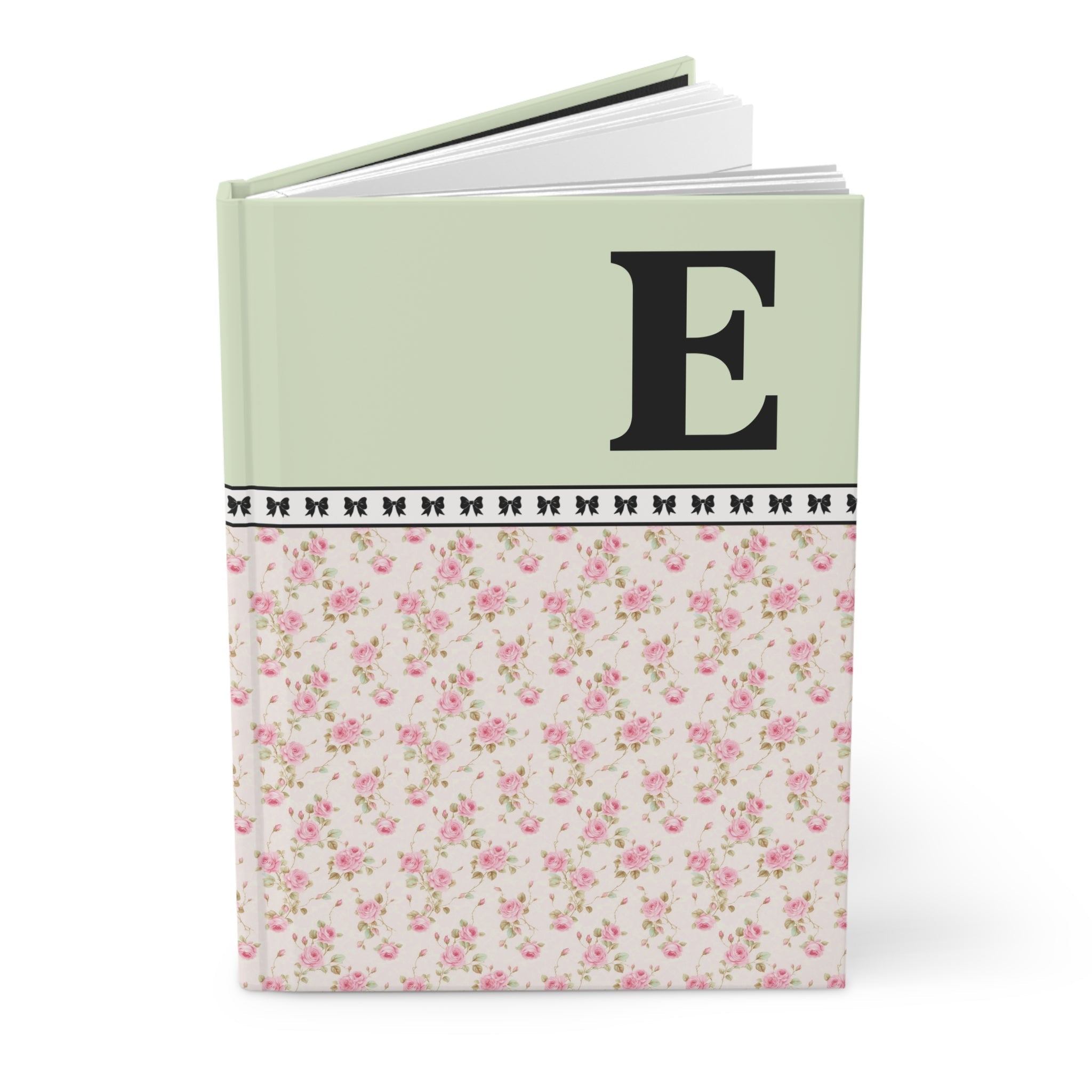 Pink Floral Notebook with Initial and Bows: E - Opal and June