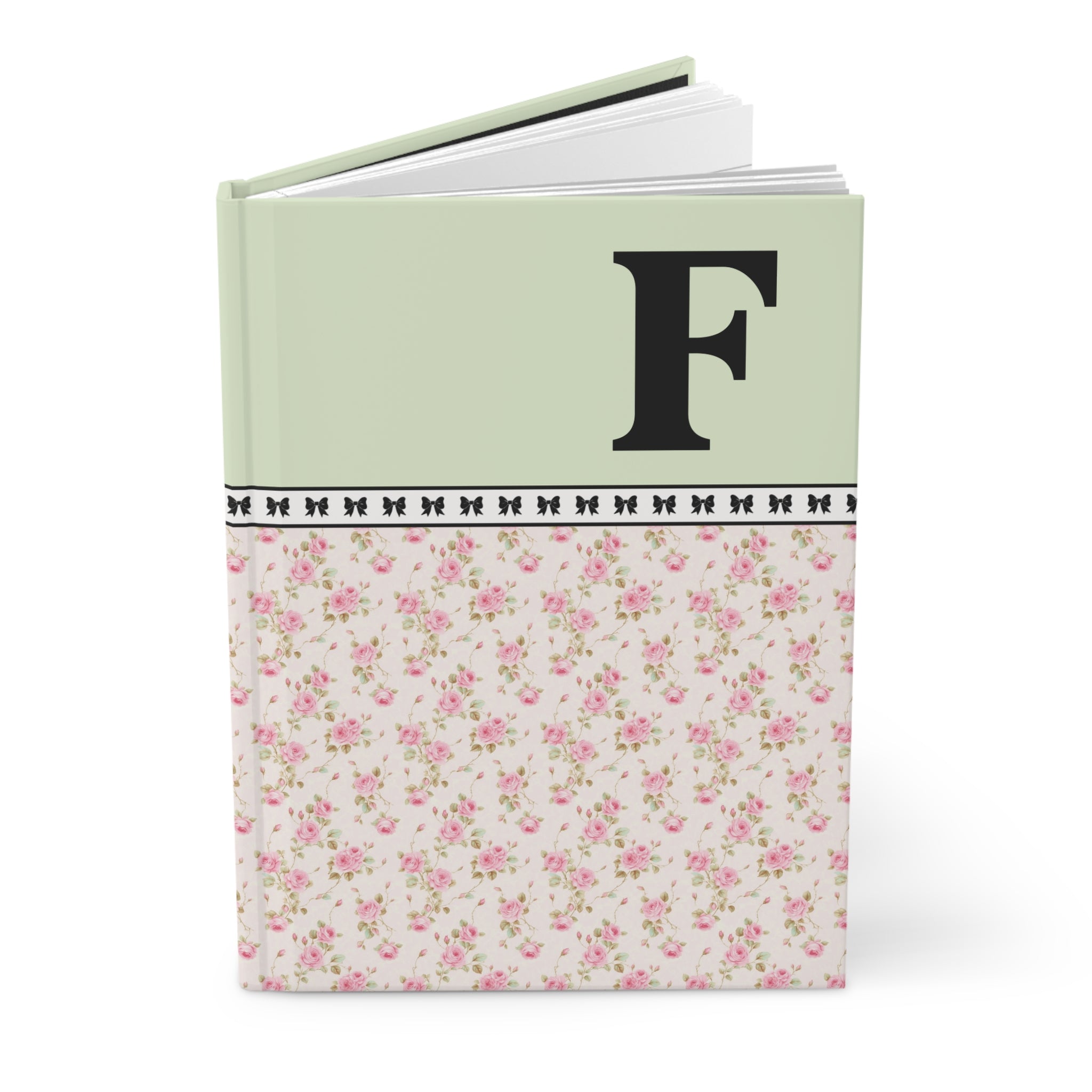 Pink Floral Notebook with Initial and Bows: F - Opal and June