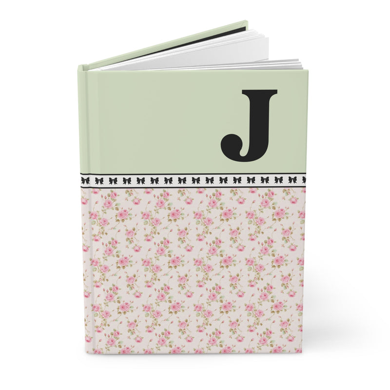 Pink Floral Notebook with Initial and Bows: J - Opal and June