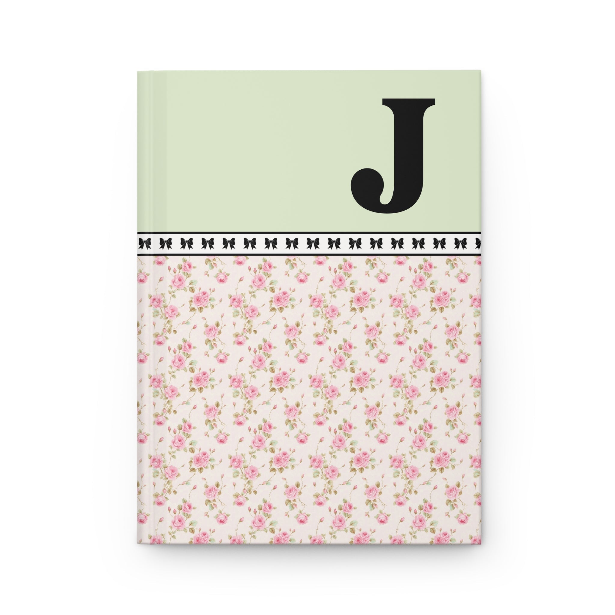 Pink Floral Notebook with Initial and Bows: J - Opal and June